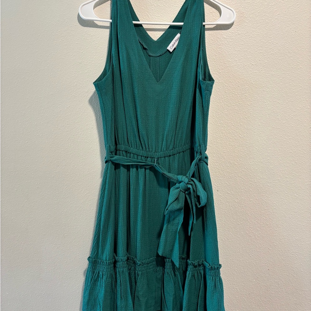 Calvin Klein Teal Midi Dress with Tie Waist